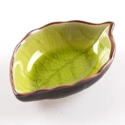 1/4PCS Leaves Ceramic Saucer Creative Ice Crack Glaze Leaf Ceramic Seasoning Soy Sauce Vinegar Plates Kitchen Multi-Purpose Dish Qme Yellow