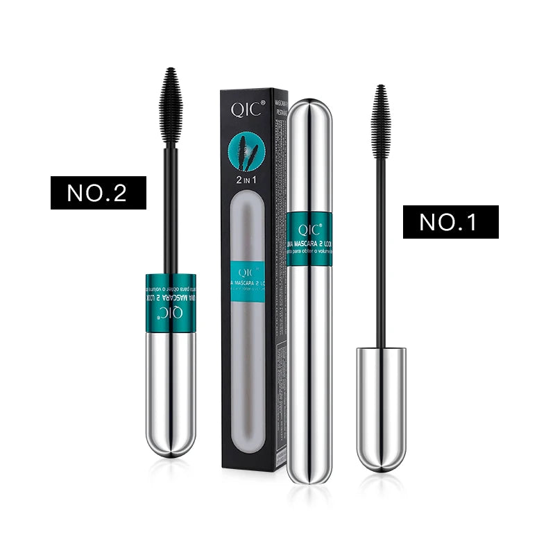 2 In 1 Dual Effect Black Waterproof Mascara 4D Lash Lengthening Thickening Curling Eye Makeup Cosmetics Qme