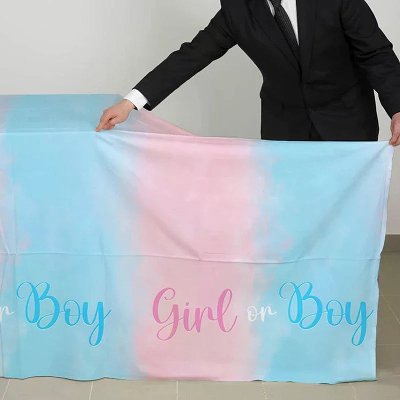 Gender Reveal Tablecloth Pink Blue Rectangular Plastic Table Cover Qme