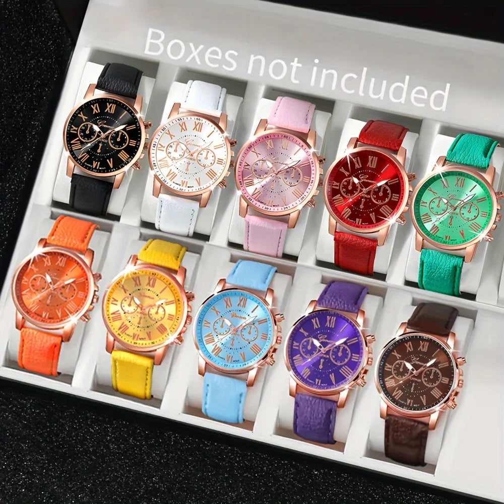 Fashion Quartz Watch Men Women Round Zinc Alloy Case PU Leather Strap Qme Boxes not included