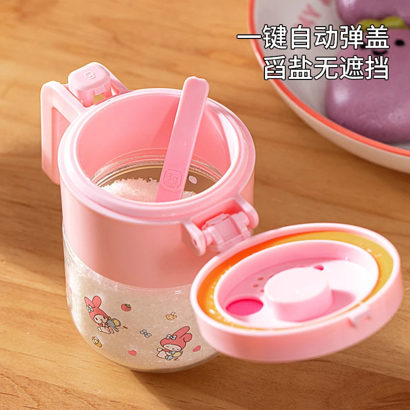 Hello Kitty Kuromi Salt Shaker and Spice Jar Set Glass Kitchen Spice Jars with Moisture-Proof Seals Salt Portioning Bottles Qme