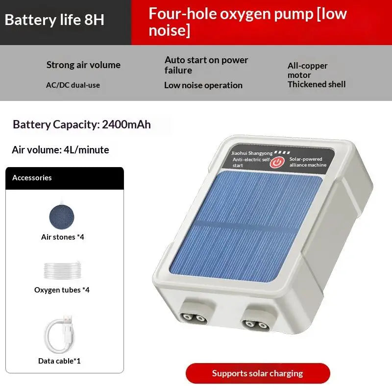 USB Aquarium Pumps Portable Solar Oxygen Pump Pipe Wave Maker Quiet Qme 4 Holes