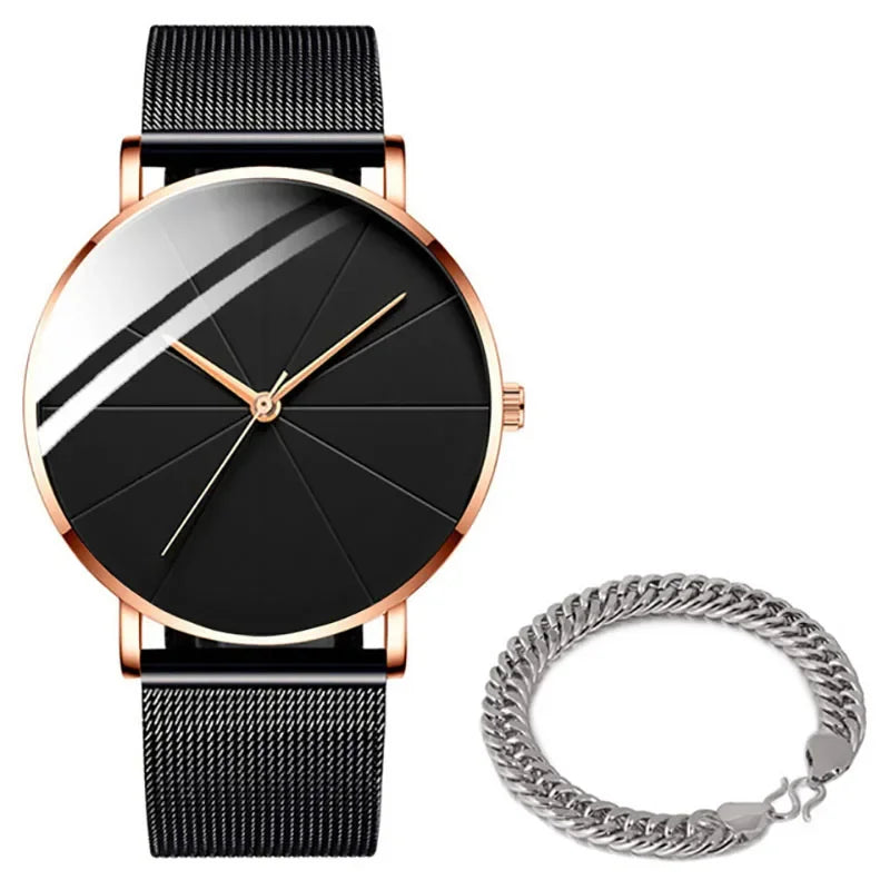 Minimalist Men's Fashion Watches Simple Men Business Ultra Thin Stainless Steel Mesh Belt Quartz Watch relogio masculino Qme 7