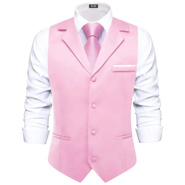 Lapel Vest with Tie Handkerchief Cufflinks Apricot Sleeveless Daily Formal Waistcoat Lilac Pink Beige Salmon Wedding Business Qme MJDJ3396 XXXL