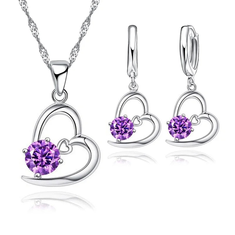 Charm Heart CZ Rhinestone Pendnat Necklace Earrings Women 925 Sterling Silver Color Engagement Jewelry Accessories Party Gifts Qme