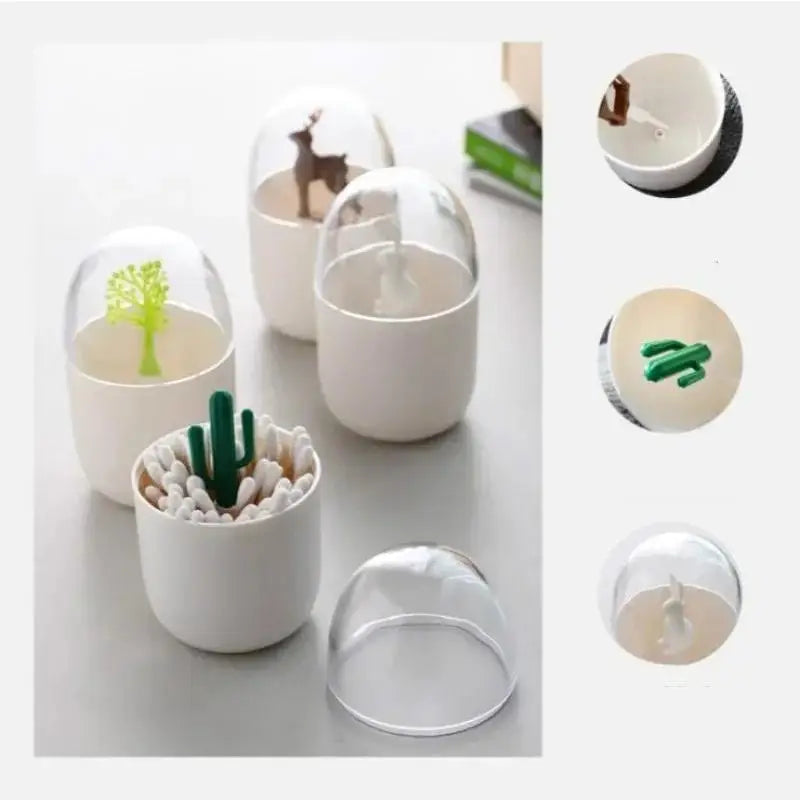 Creative Toothpick Holder Plastic Cotton Swab Holder With Cute Mini Cactus Trees Rabbit Table Accessories Home Decor Qme
