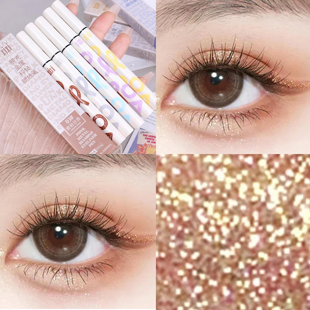 6 Colors Thin Pearlescent Eyeliner Liquid Pencil 3 in 1 Shiny Silkworm Eye Shadow Stick Lasting Smooth Glitter Eyeliner Makeup Qme 03