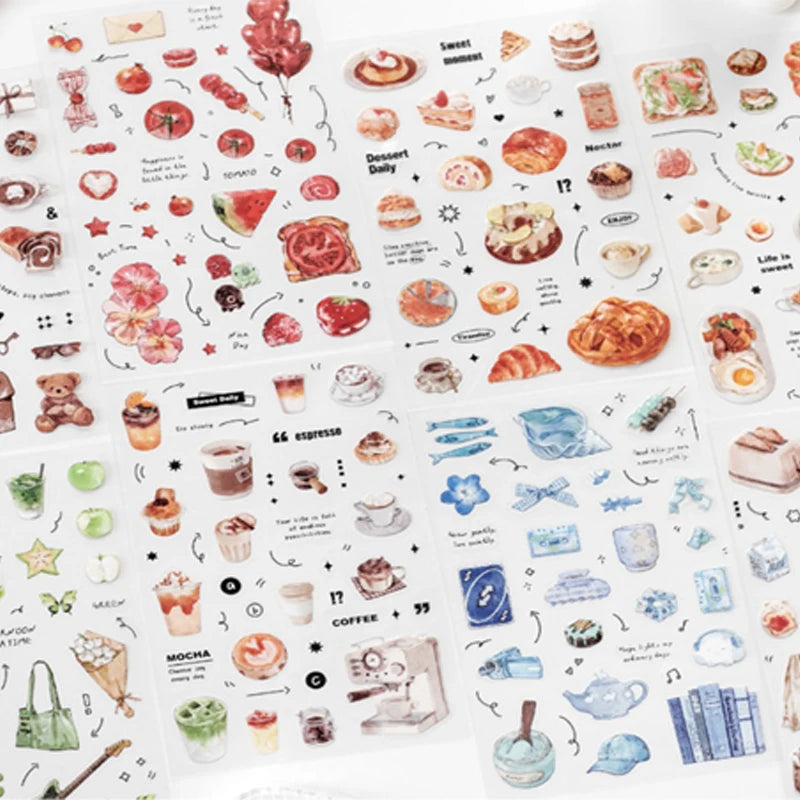 Exquisite Afternoon Tea Dessert Flat Stickers, Notebook Decoration Stickers for Junk Journals, Photo Frames & Albums Qme