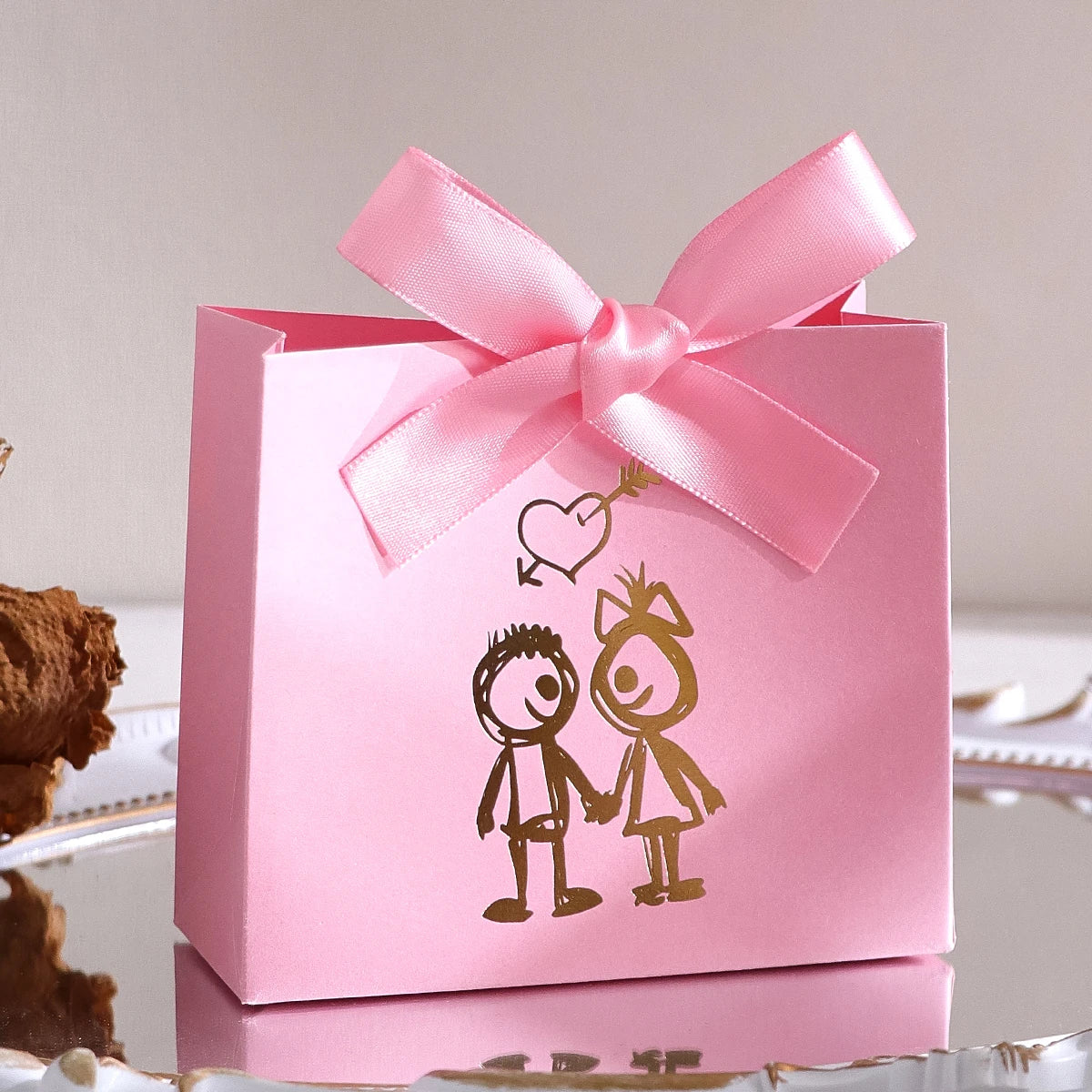 10-Piece Cute Mini Gift Box Set - “Couple Figures” Design Is Perfect for Candy, Chocolates and Small Gifts - Ideal for Valentine Qme 10Pcs-Pink Other Other