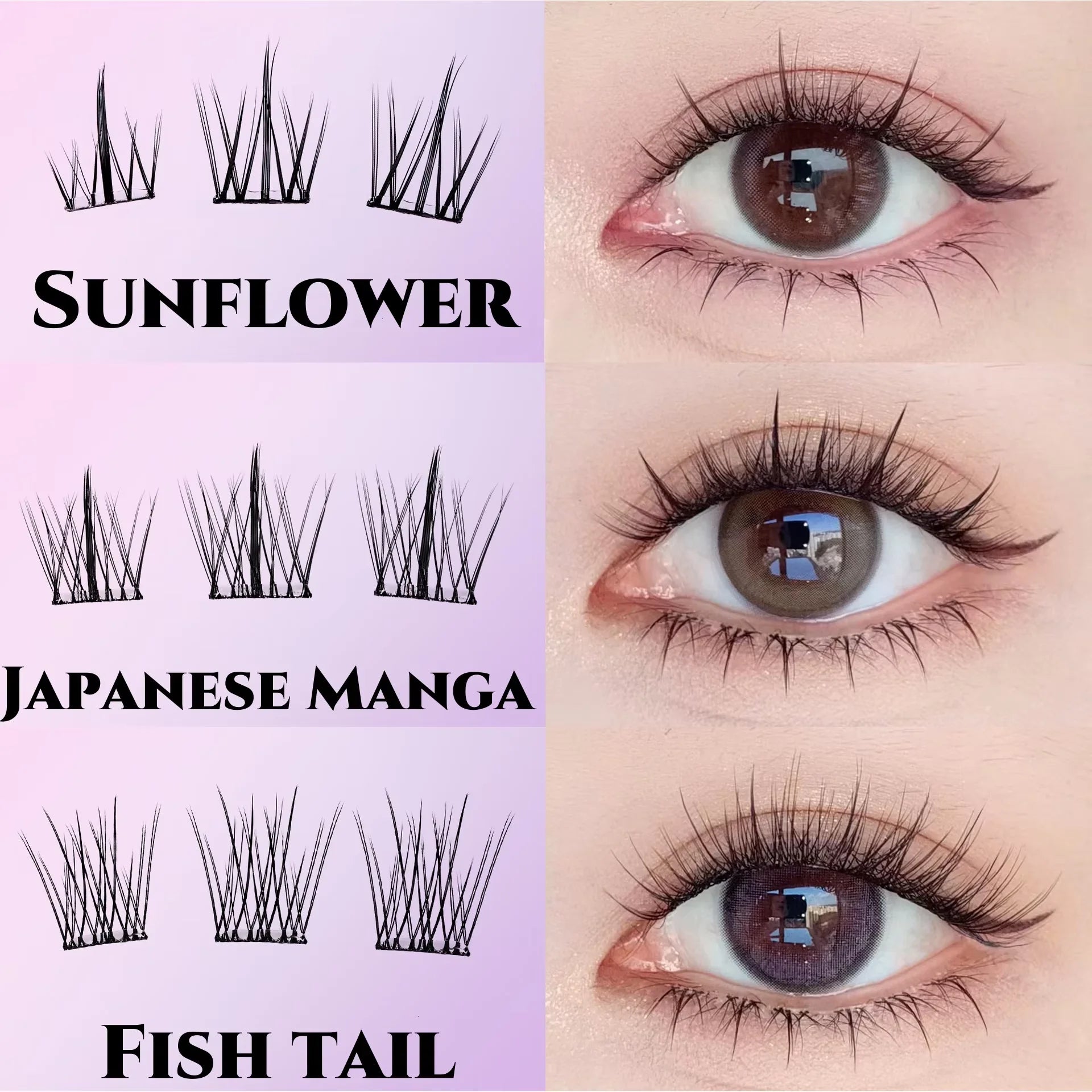 HISYI Glue-free false eyelashes, star eye glue-free series, segmented extensions, easy to use, and multiple styles Qme
