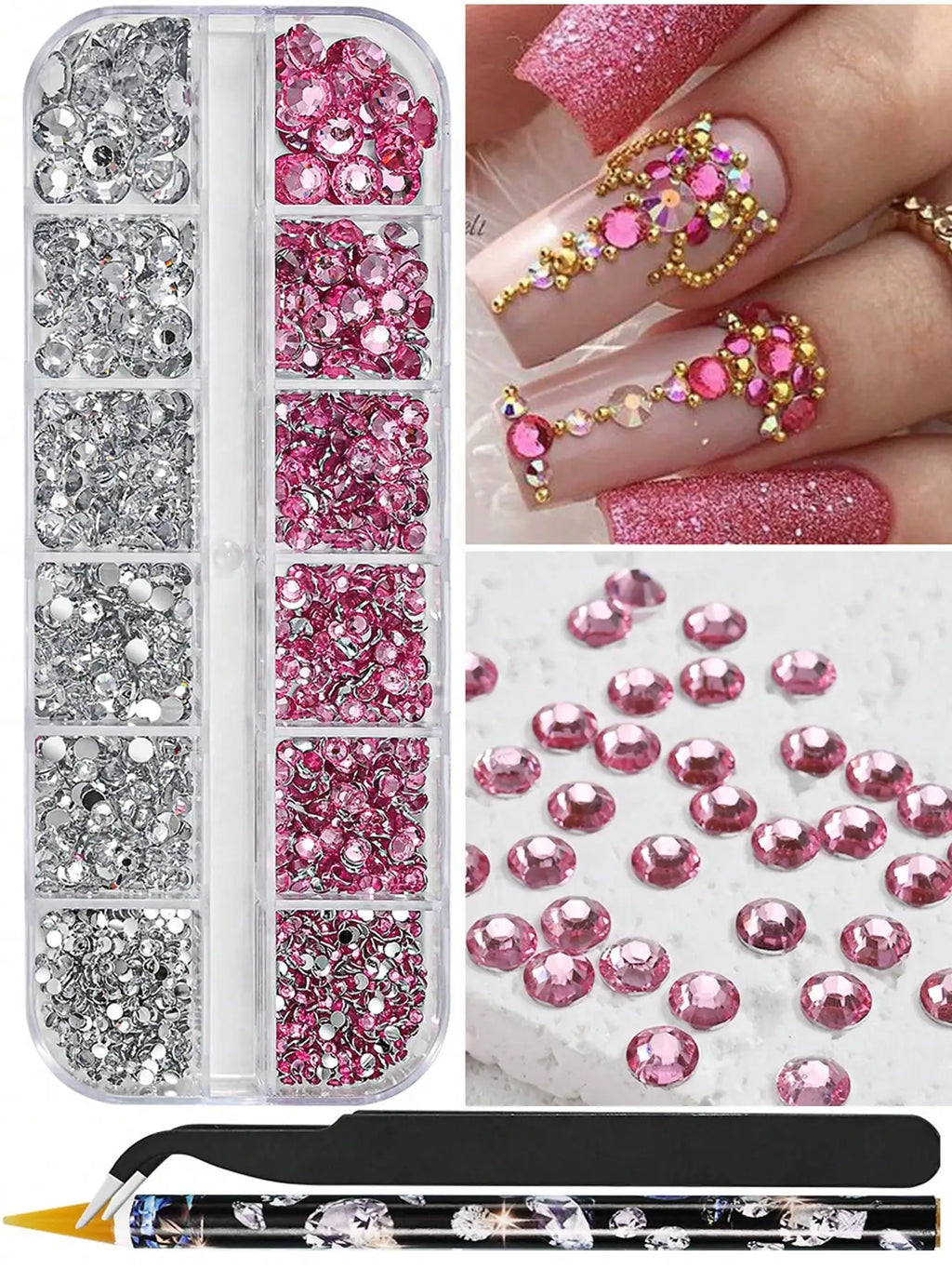 Multi-size AB Crystal Nail Rhinestones Flat Bottom Clear Diamond Gems Qme