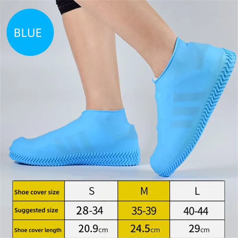 Reusable Non-slip Wear-resistant Rain Shoes Cover Portable Outdoor Adult Children Boots Rain Rubber Waterproof Footwear Covers Qme Blue L