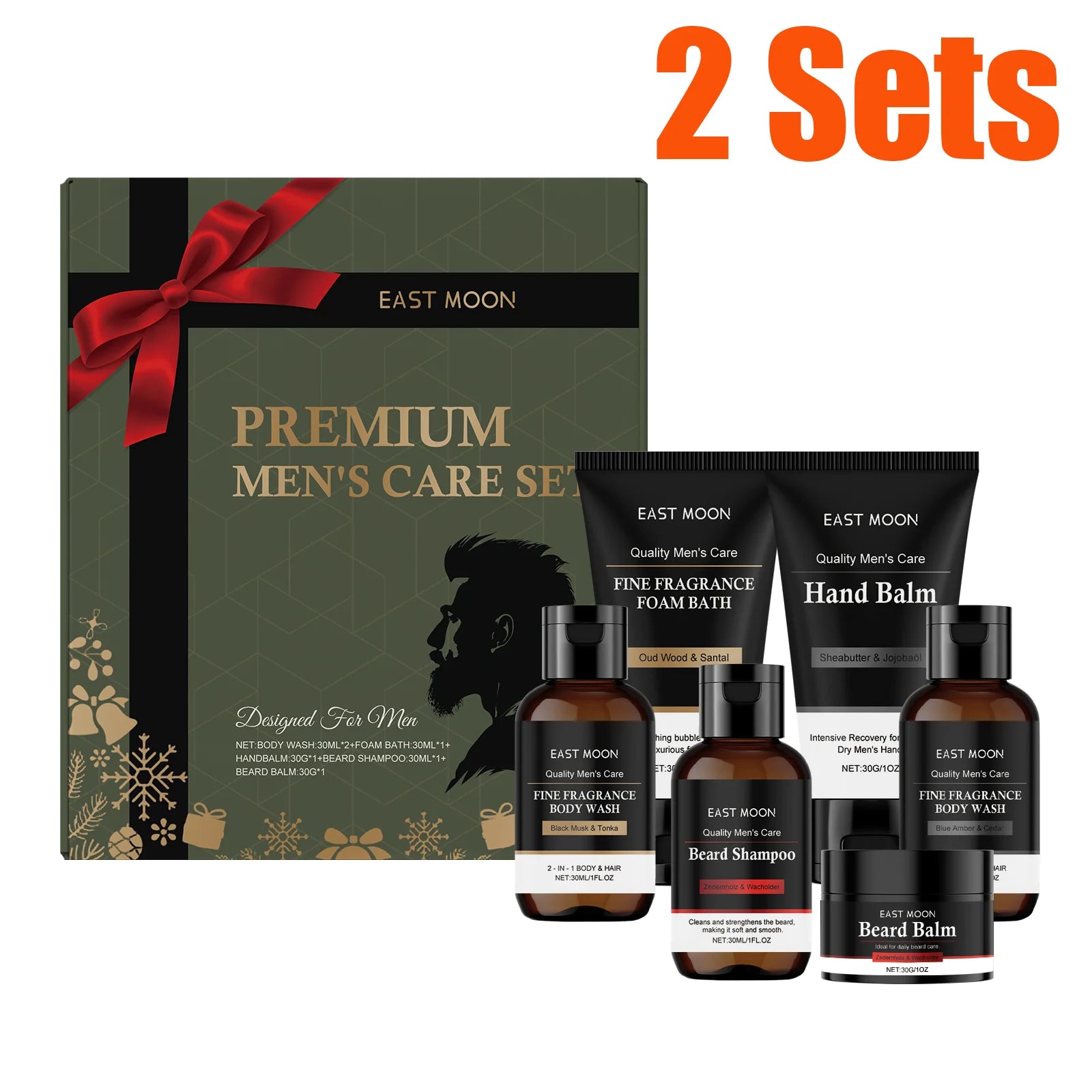 Men's Personal Care Set Beard Shampoo & Balm Set Body Wash Hand Balm Christmas Gift Set for Men Nourishing Skin Care Box Set Qme 2 Sets