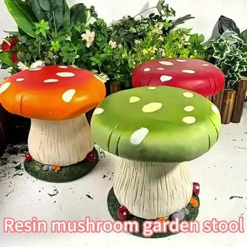Mushroom House Statue Outdoor Statues Garden Resin Stool Sculpture Fairy Decor for Home Courtyard Lawn Patio Summer Ornament Qme