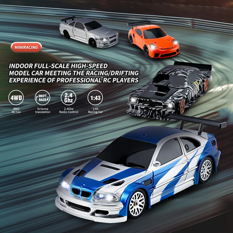 2.4G RC Drift Car 1/43 4WD Remote Control Car High Speed Four Wheel Drive Radio Controlled Mini Racing Car Model Boys Toys Gifts Qme