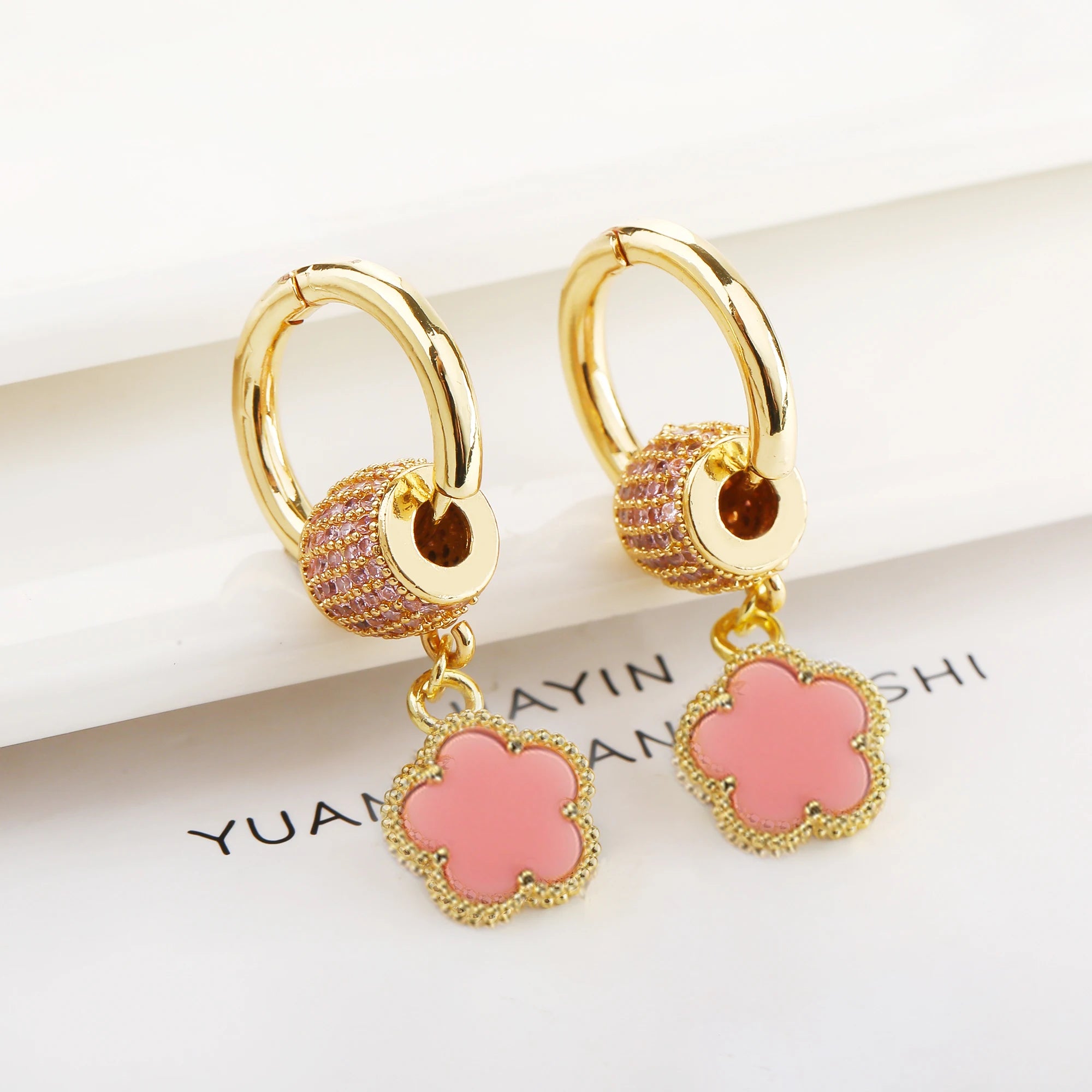 High Quality Natural Stone Five Leaf Flower Jewelry Set Zirconia Necklace Earrings Temperament For Woman Fashion Jewelry Clover Qme Earrings 3