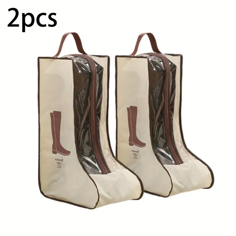 Boot storage bag with handle - suitable for flat shoes, ankle boots, and high top shoes - travel shoe storage bag, home Qme Beige long
