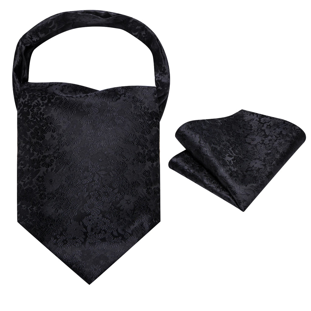Ascot Tie Set, Classic Cravat with Pocket Square & Decorative Ring, Fashion Men's Neck Accessories Wedding Party silk Daily Wear Qme