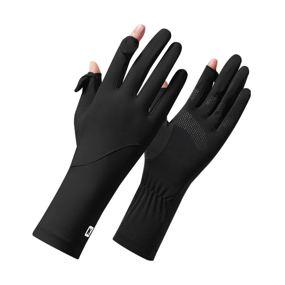 Ice Silk Women Sunscreen Gloves Anti-UV Breathable Sun Protection Riding Gloves Non Slip Touch Screen Summer Driving Gloves Qme Black