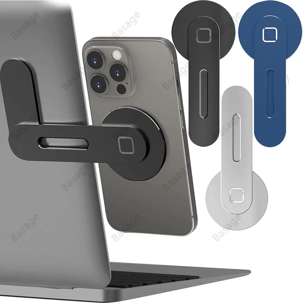 Magnetic Laptop Phone Holder Computer Monitor Side Cell Phone Slim& Foldable For iPhone 14/13/12 Series Case and All Phone Qme