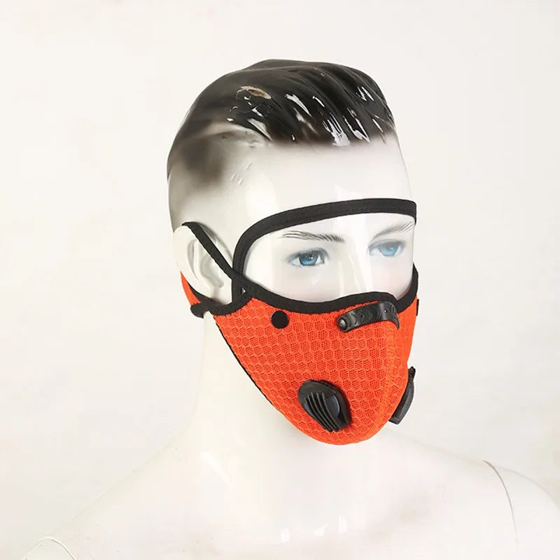 2pcs Sport Face Mask Activated Carbon Filter Riding Mouth Cover Dustproof Reusable Washable Cardio Sports Mask Qme orange 2pcs
