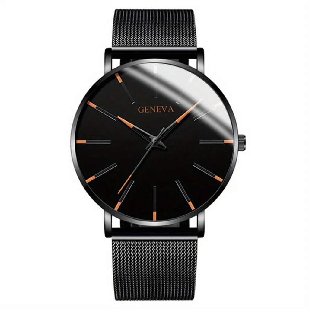 Casual Round Pointer Quartz Watch Large Geo Dial Analog Mesh Strap Wristwatch For Women Men Qme Pink No
