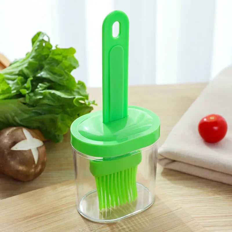 BBQ Oil Dispenser With Silicone Brush Kitchen Cooking Utensil For Outdoor Barbecue Baking And Grilling Oil Application Tool Qme 1PC-GREEN