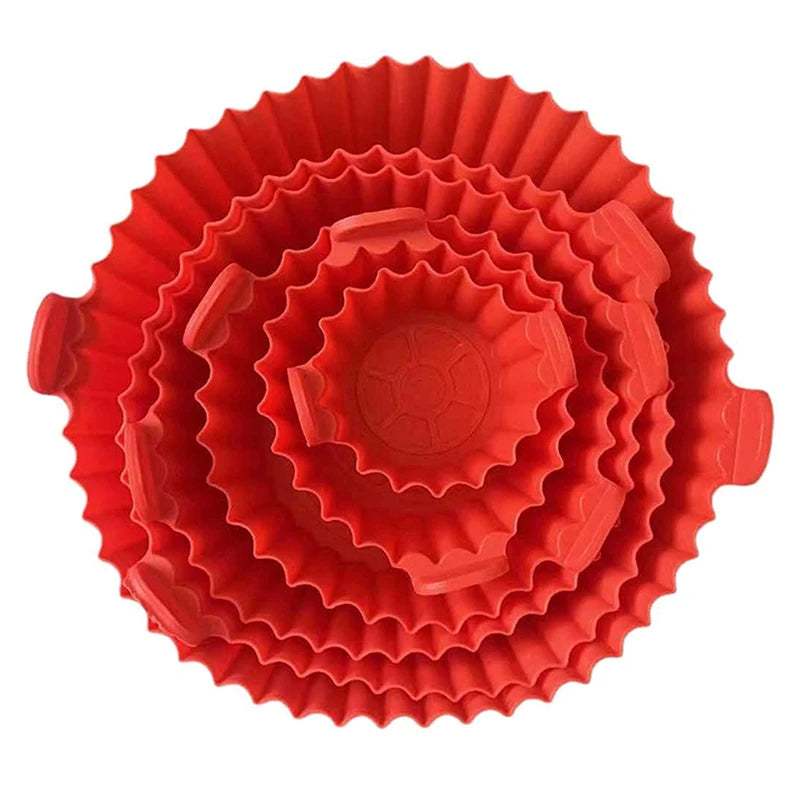 Air Fryer Tray Oven Baking Tray Fried Basket Mat Air Fryer Silicone Pot Replacement Grill Pan Bakeware Pizza Pan Qme Red