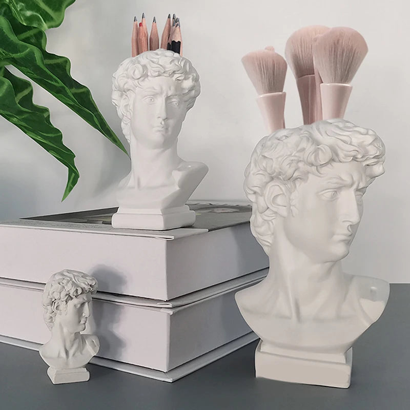 Creative Statue David Shape Brush Pot Desktop Ornaments Storage Box Qme