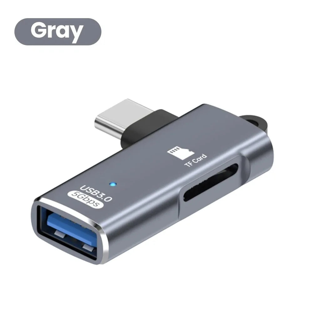 2 in 1 Type C OTG Adapter USB 3.0 to Type C Converter USB Female to Male USB C SD Memory Card U Disk Reader For Phone Computer Qme Gray