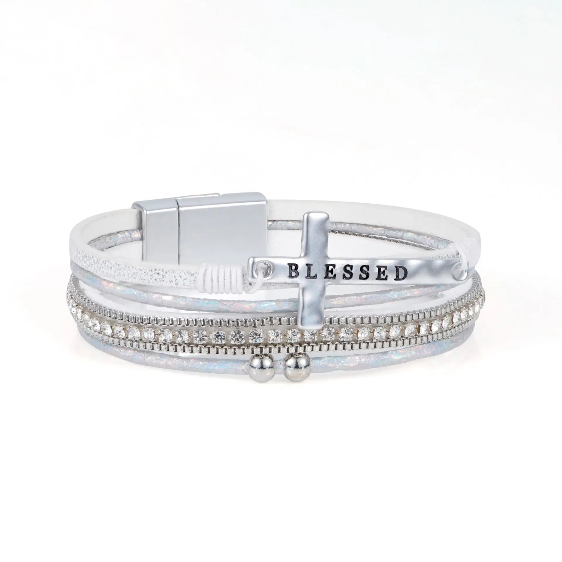 Vintage Bohemian Style Cross Multi-layer Bracelet New Punk Style Diamond Bracelet High-end Leather Bracelet for Women Qme White