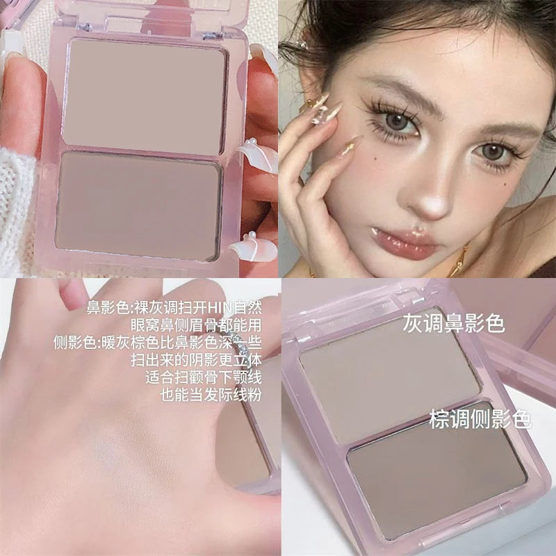 2-in-1 high-gloss contouring, two-tone matte facial brightening, three-dimensional shadow blush palette, Korean-style makeup Qme 04 Grey brown color