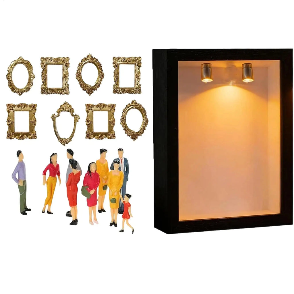 Mini Museum Display Wooden Miniature Miniature Museum with Figurines for Home Decor DIY Adults Craft Wall Library Room Birthday Qme