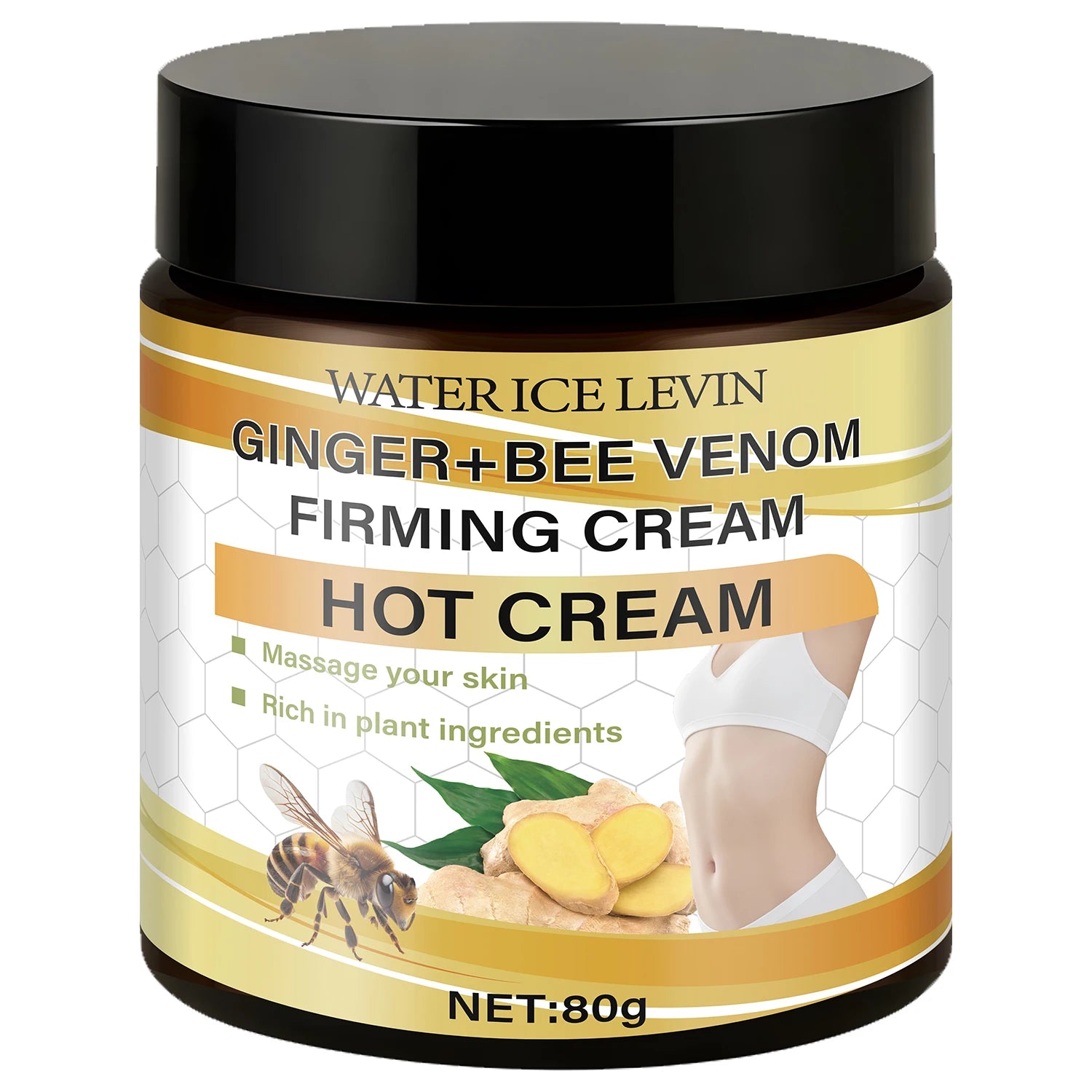 Ginger & Bee Venom Hot Firming Cream - Pre-Workout Warming Moisturizer to Heat Skin,Define with Plant-Based Ingredients. Qme black 80g