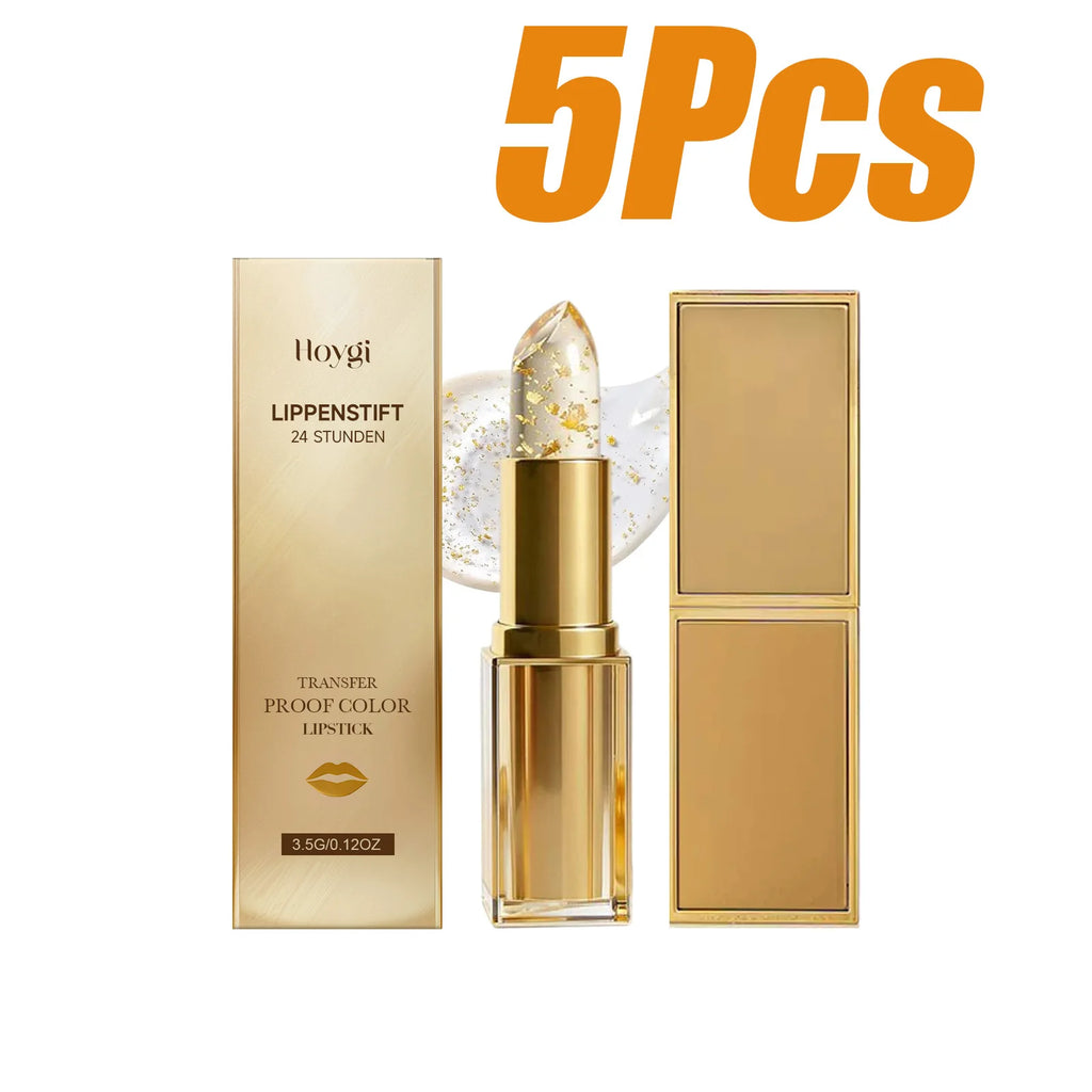 Gold Foil Color Changing Lip Balm Nourishing Transfer Proof Moisturizing Lipstick Temperature Sensitive Long Lasting Lip Care Qme 5Pcs