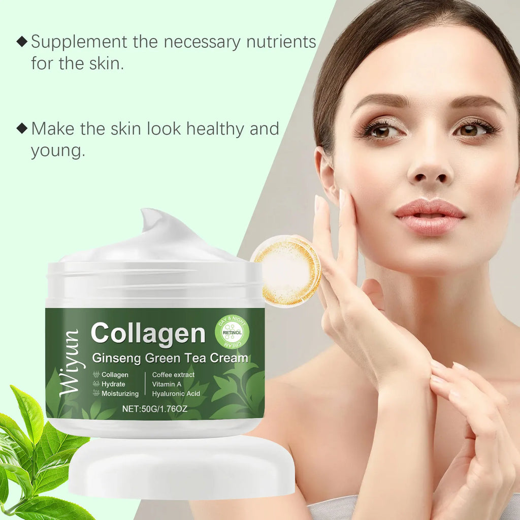 Collagen Ginseng Green Tea Cream Anti-Aging Face Cream Firming Brightening Deep Moisturizing Revitalizing Nourishing Skin Care Qme
