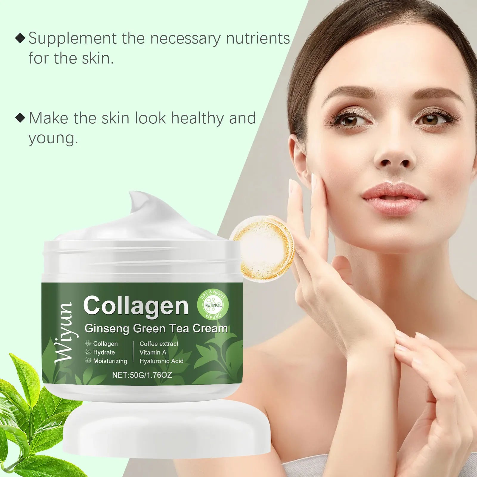 Collagen Ginseng Green Tea Cream Anti-Aging Face Cream Firming Brightening Deep Moisturizing Revitalizing Nourishing Skin Care Qme