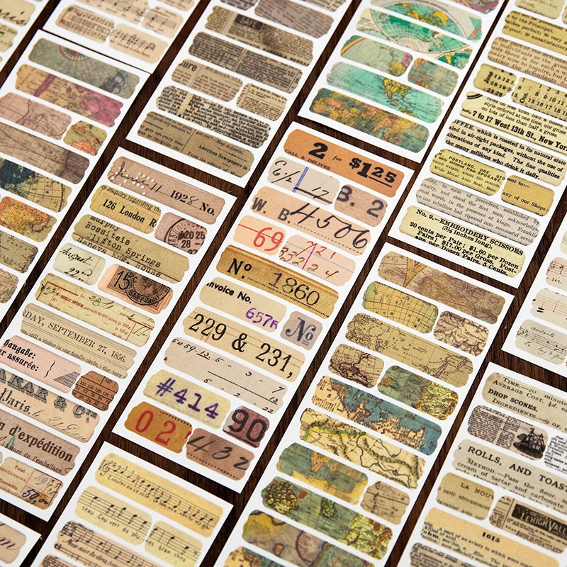 18sheets Vintage Washi Paper Label Stickers Book Letter Sticker for Decor Scrapbooking Journals Album Diary DIY Sticker Qme