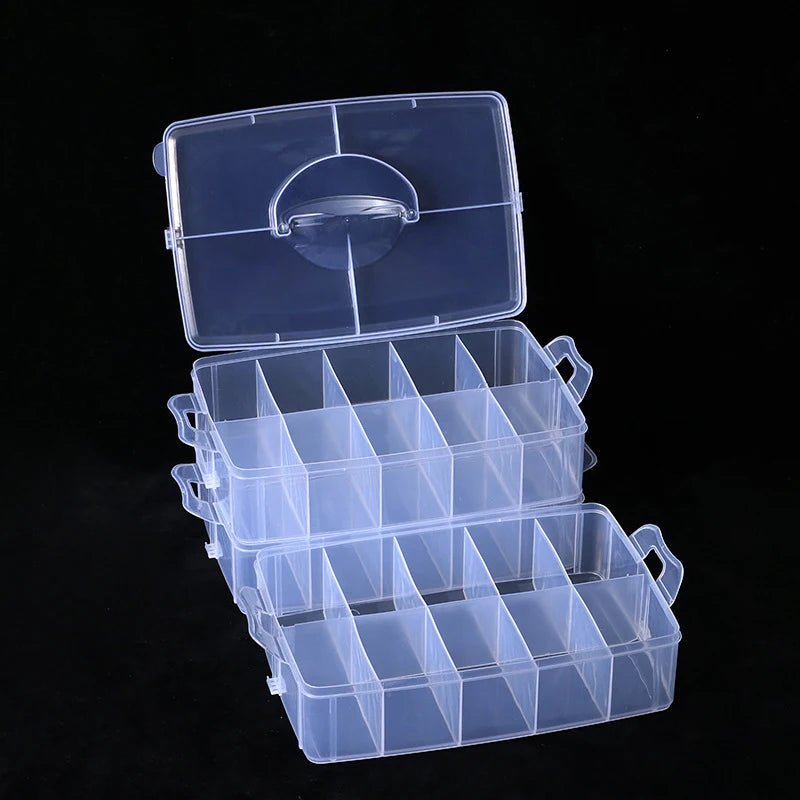 Adjustable Dividers 30 Grids 3 Layer Stackable Clear Plastic Jewelry Qme