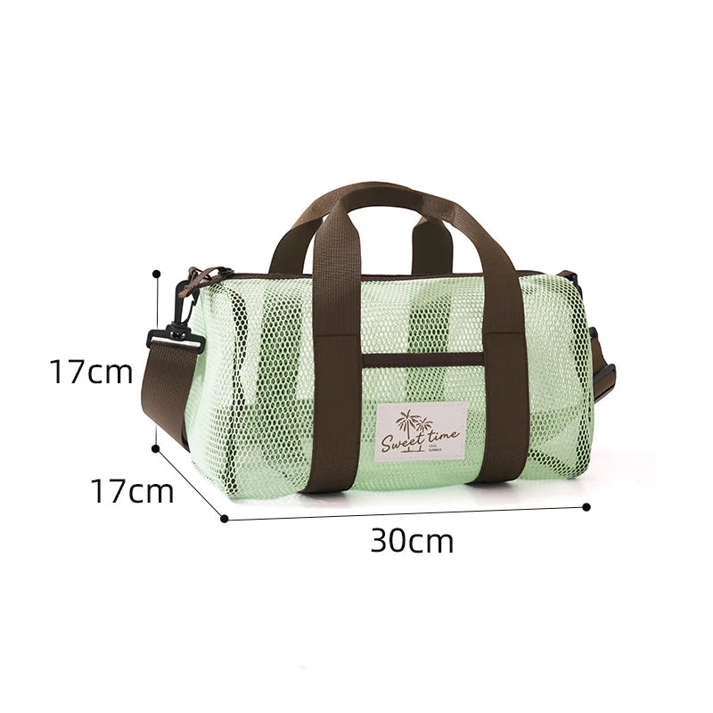 A Mesh Gym Beach Tote Bag Large Capacity Portable Handheld Travel Bag Swimming Swimsuit Storage Pouch for Outdoor Vacation Qme One shoulder green