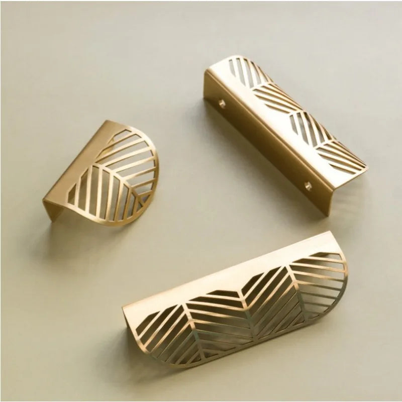 Leaf-shaped Modern Furniture Drawer Brass Handles Wardrobe Knob Door Qme