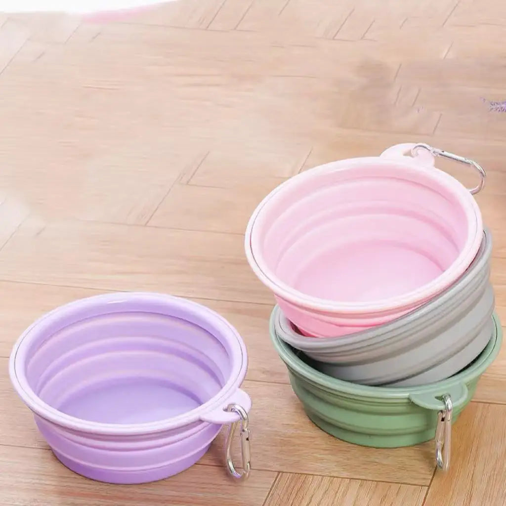 Compact Foldable Silicone Pet Dish Flexible Dog Cat Feeding Bowl Clip Qme