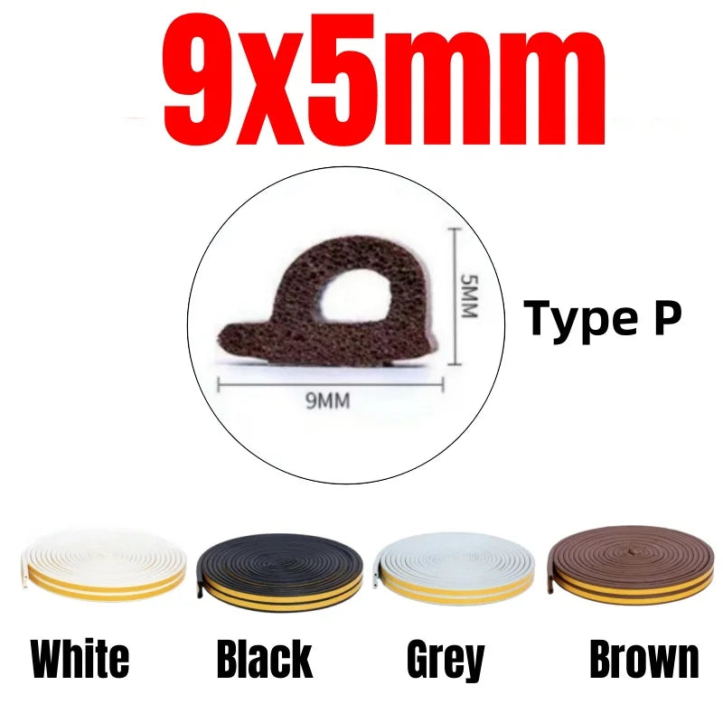 20-2m D-type Door Sealing Strip Acoustic Foam Windproo Warm Window Sealing Strip Door Bottom Gap Filling Sound Insulation Strip Qme 9x5mm P Type 20m Grey