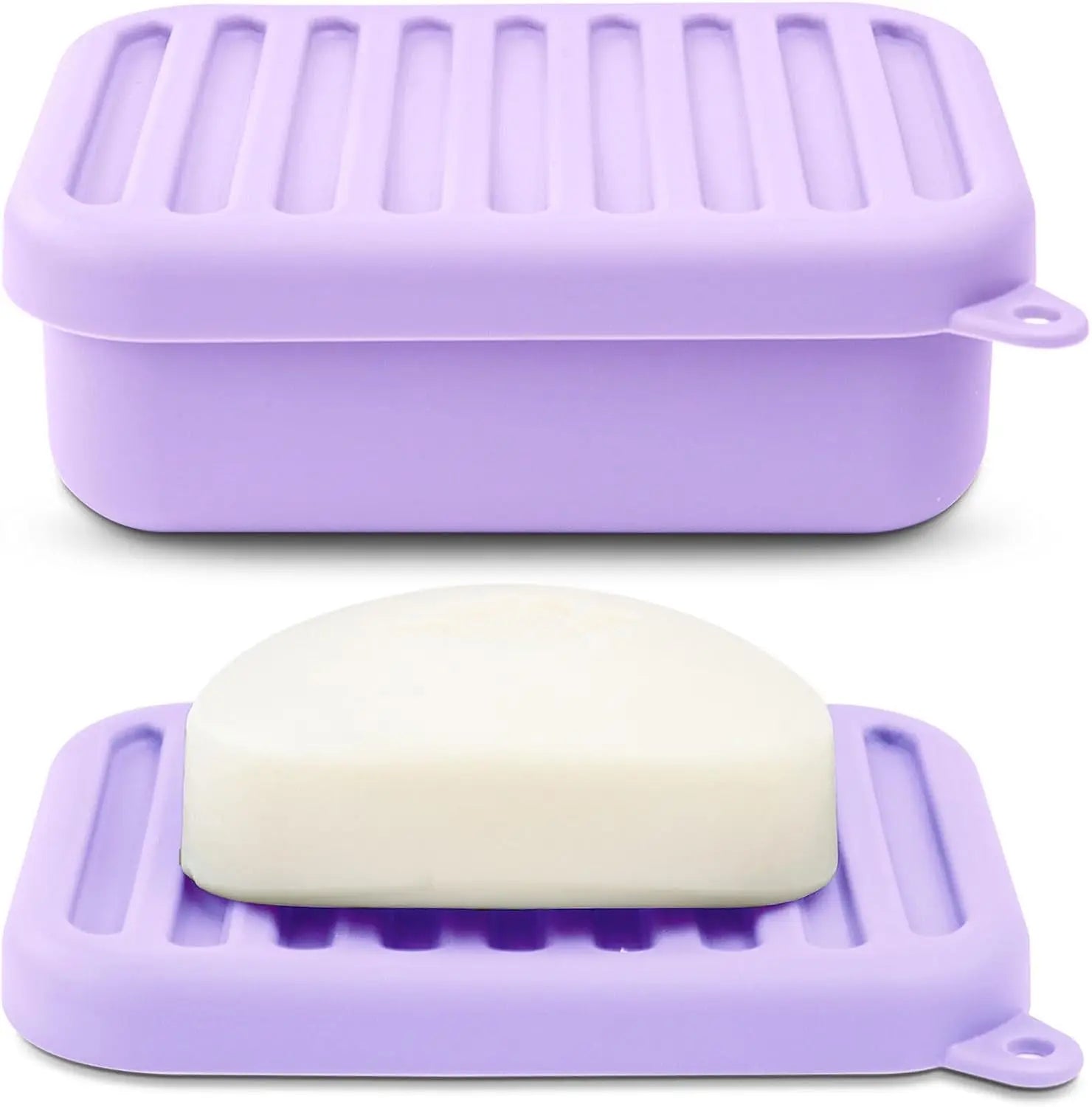Portable Silicone Travel Soap Case Leak Proof Drainage Lid Layer Qme Purple 1PC