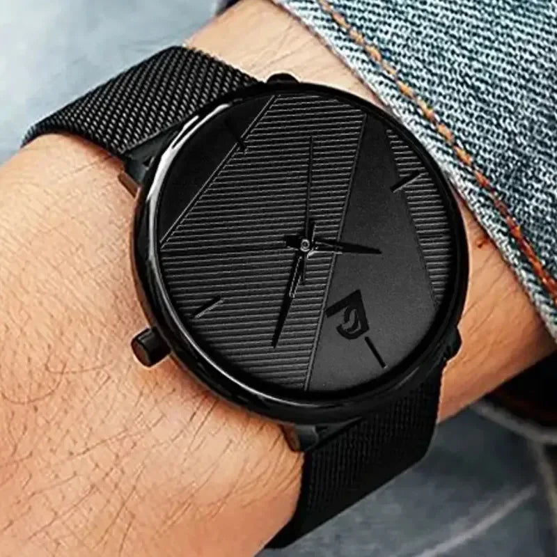 3PCS Set Minimalism Fashion Mens Watches Simple Men Business Mesh Belt Quartz Watch Male Casual Necklace Bracelet Wristwatch Qme