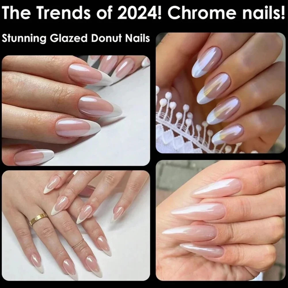 Chrome Nail Powder Ice Transparent Aurora Gloss Pearl Rainbow Metal Qme