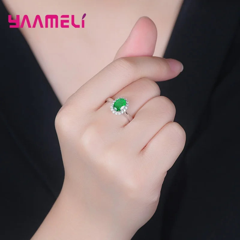 100% Authentic 925 Sterling Silver Color Women Wedding Engagement Jewelry Ring Classic Oval Flower Shiny Cubic Zircon Crystal Qme