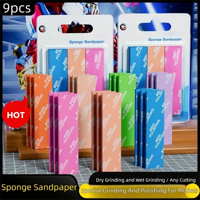 9-Piece Wet/Dry Silicon Carbide Sandpaper and Sponge Set - Heavy Duty #400 to #2000 Mesh Multi-Mesh Grinding and Polishing Kit Qme