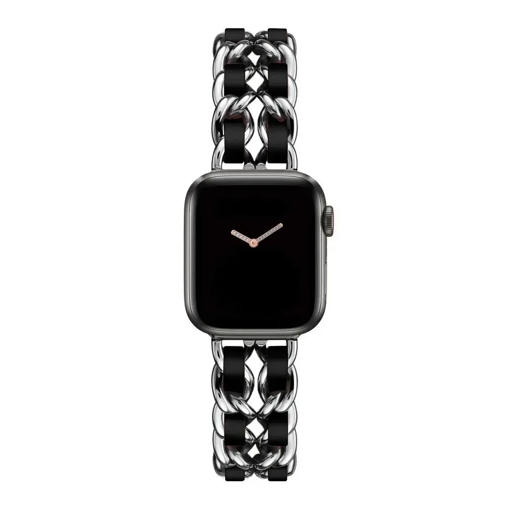 Luxury Metal Denim Strap For Apple Watch Band Ultra 2 1 49mm 41 45mm 38 42mm 44 40mm Bracelet For iWatch 9 8 7 SE 6 5 4 3 Women Qme Silver Black 42mm 44mm 45mm 49mm