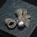 Rhinestone Biag Bow Pearl Brooches For Women Vintage Elegant Large Brooch Pin Winter Coat Sweater Broches High Quality Qme Default Title